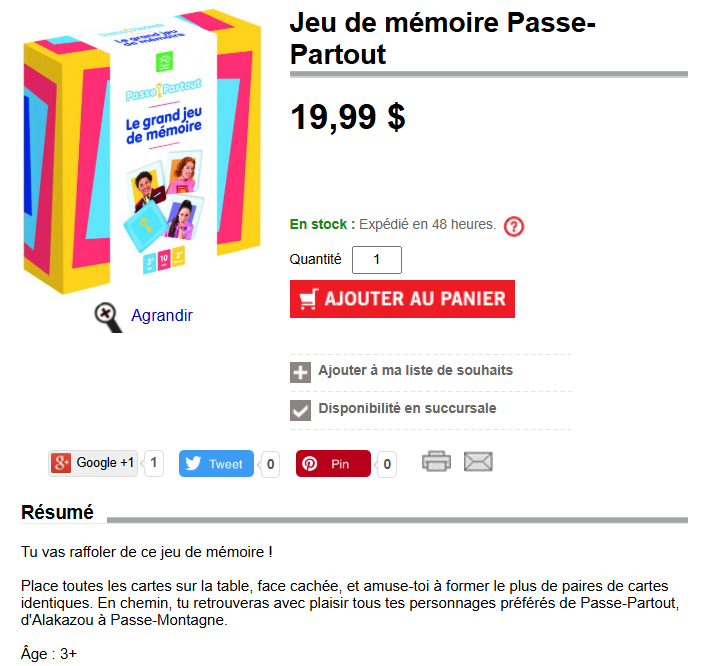 Jeu de mémoire Passe-Partout