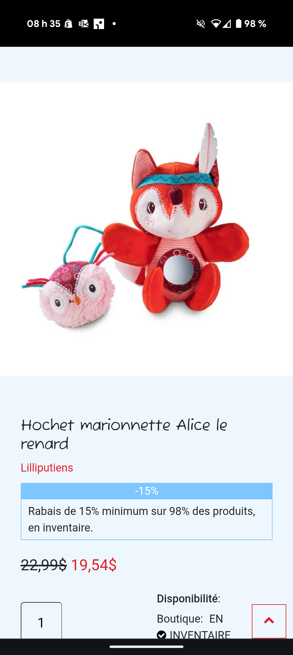Marionnette Hochet Alice le renard