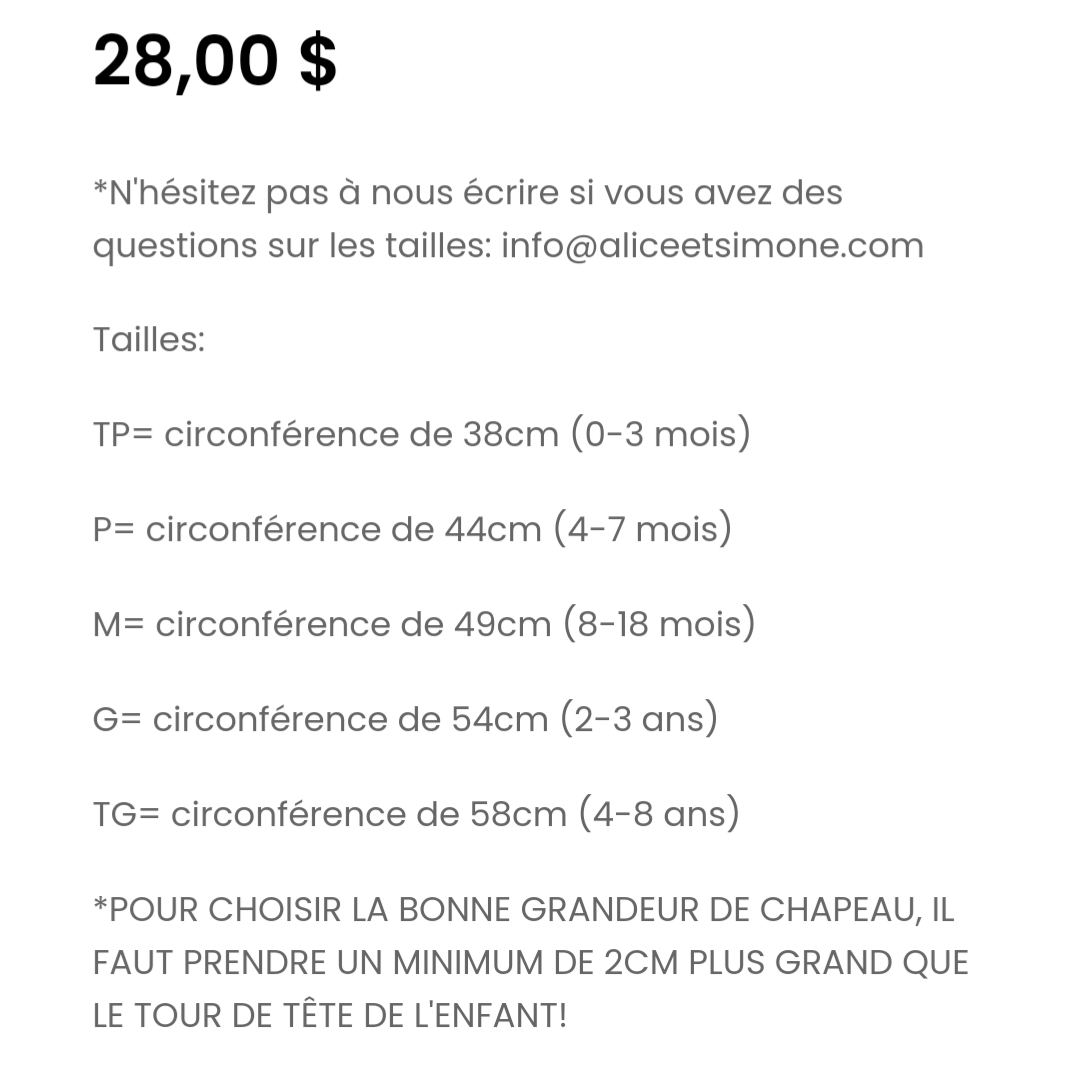 Chapeau été 4-7mois Lice & Simone Neuf