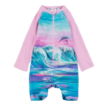 Load image into Gallery viewer, Maillot rashguard Vagues Lilas 6-9mois Nanö Neuf

