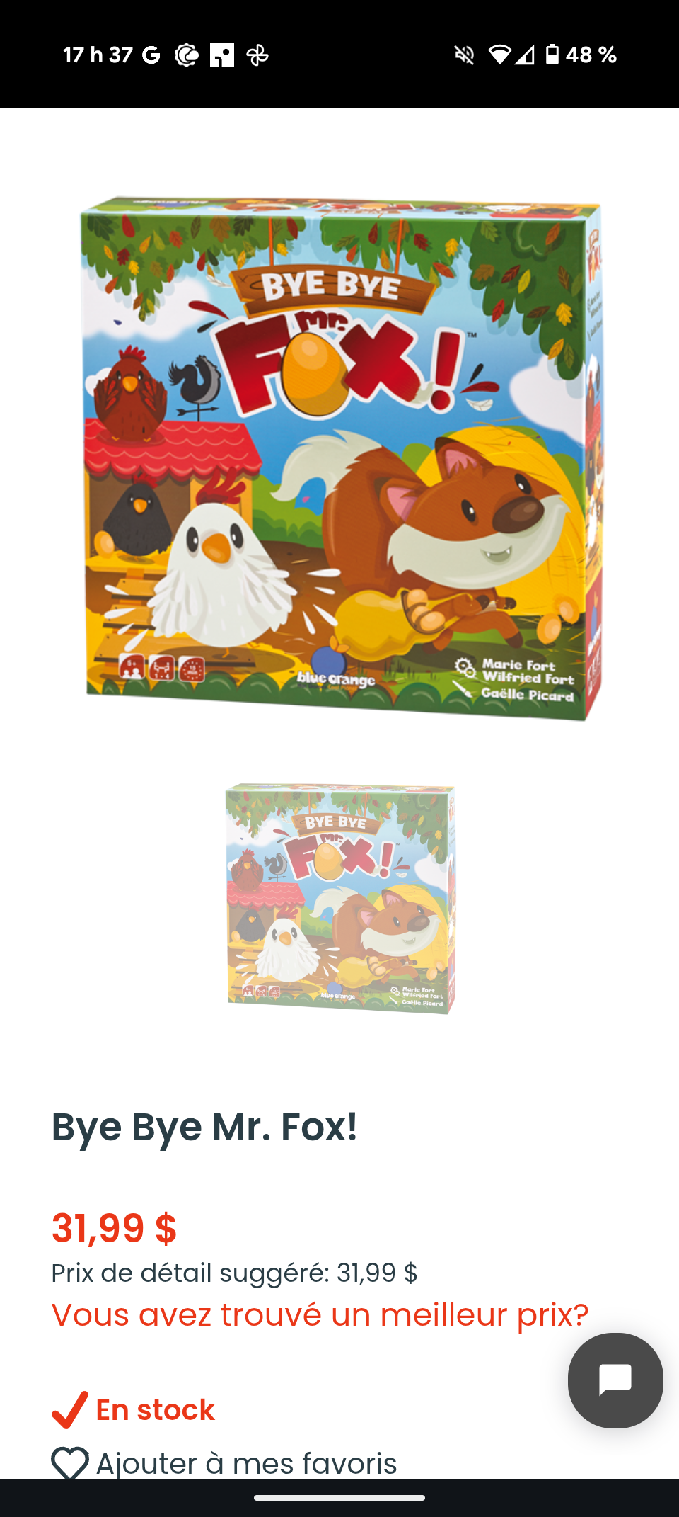 Jeu Bye Bye Mr. Fox! Blue Orange
