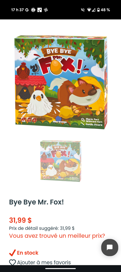 Jeu Bye Bye Mr. Fox! Blue Orange