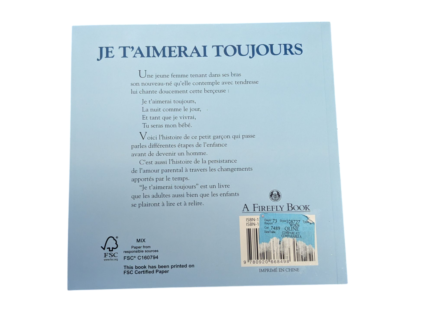 Livre Je t'aimerai toujours