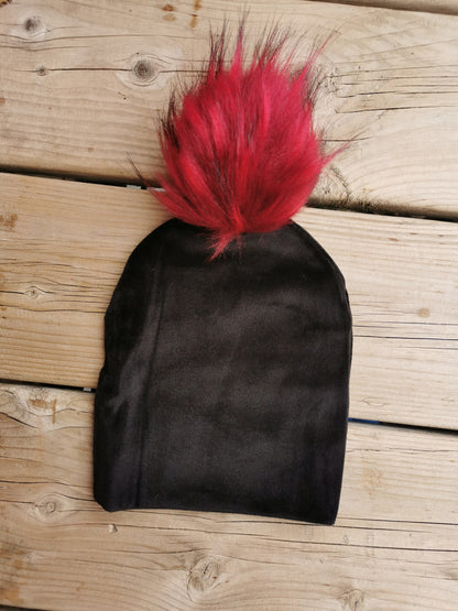 Tuque velour avec pompon rouge amovible 0-6mois