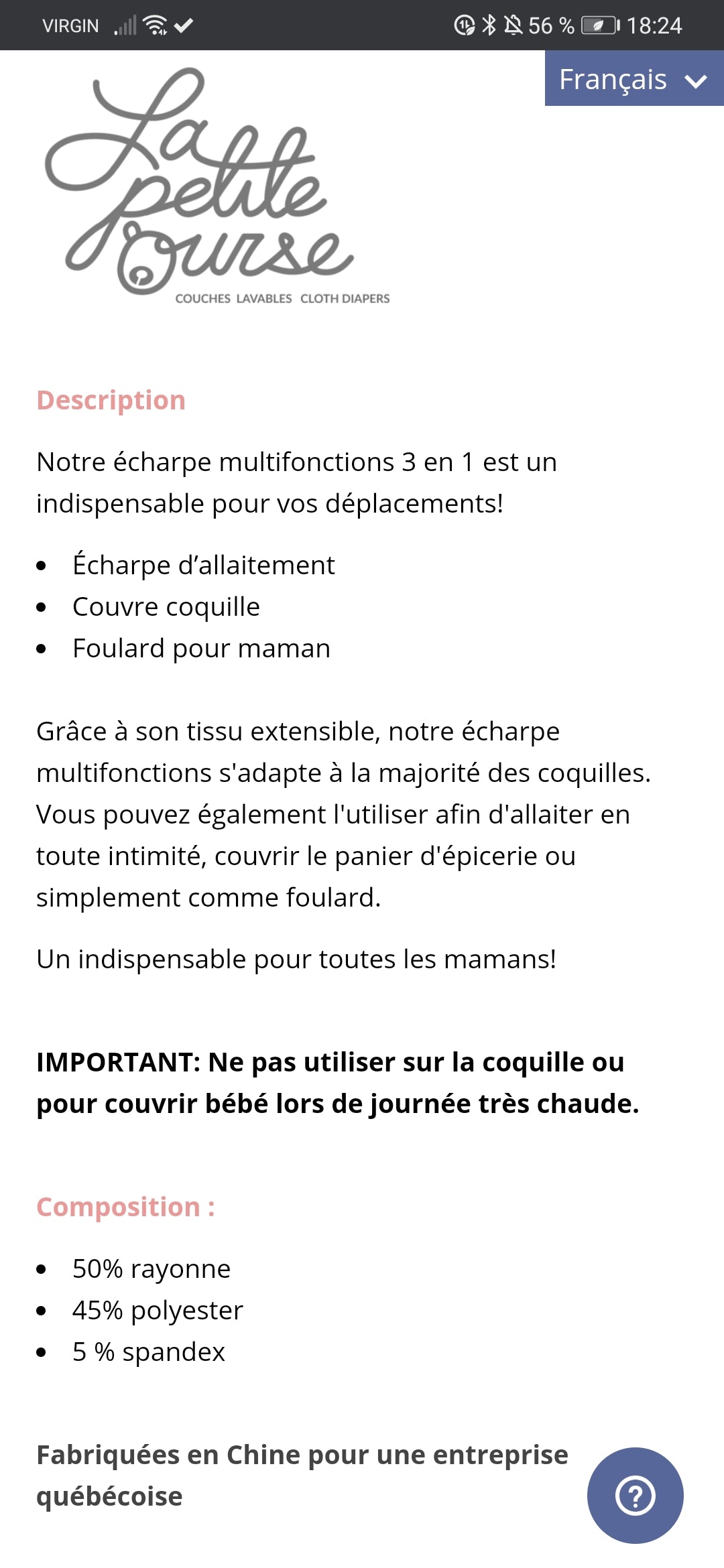 Écharpe allaitement 3 en 1 La petite Ourse Maternité