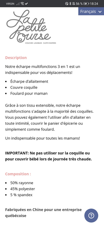 Écharpe allaitement 3 en 1 La petite Ourse Maternité